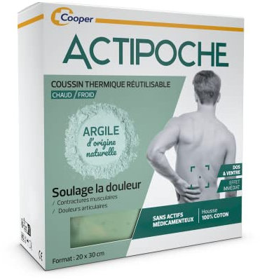 ACTIPOCHE - Coussin thermique - Thermothérapie - Contractures musculaires et douleurs articulaires - Dos et ventre - Argile - 1 unité