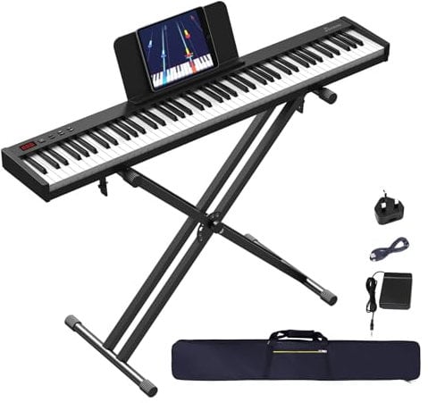 OYAYO 88 Key Digital Piano Full Size Semi-Weighted Keys, Complete Bundle Includes Double X Stand, Travel Bag, Touch Sensitivity Portable Keyboard for Beginners and Musicians on the Road