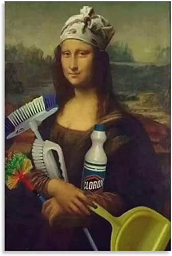Mona Lisa Leinwand Gemälde Druck Lustiger Reiniger Mona Lisa Wand Kunst Dekor Mona Lisa Badezimmer Poster Heimdekoration Nordisches Bild Wohnzimmer Kunstwerk Rahmenlos,50x70cm