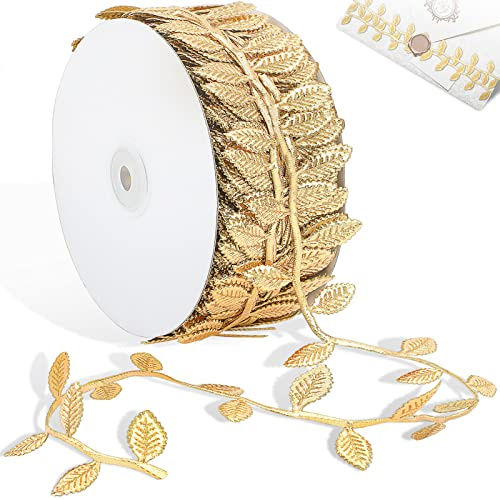 Naidiler Gold Leaf Ribbon, 40 Yards Artificial Gold Leaf Trim for DIY Crafts, Wrapping, Wedding Cake Baby Shower Party Wreath Garland Hair & Clothes Home Décor