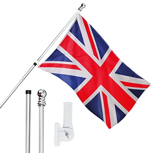 I LOVE FANCY DRESS Union Jack Flag, Flagpole and Wall Mount - 5ft x 3ft British Flag with Grommets, Extendable Pole and Mount - Sports Supporter National Pride Indoor Outdoor Decoration