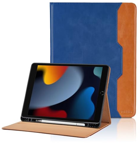 Hülle für iPad 9. Generation (2021) / iPad 8. Generation (2020) / 7. Gen (2019) 10.2 Zoll PU Leder Schutzhülle mit Tasche und Stifthalter, Auto Schlaf/Aufwach Funktion - Blau