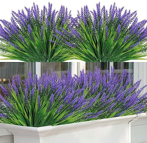 UXORSN 8 Bündel Künstliche Lavendel Kunstblumen wie Echt Kunstpflanzen Outdoor Künstliche Balkonpflanzen Wetterfest Sträucher Künstlich Blumen Pflanzen für Draußen Garten Balkon Tisch Dekor (Lila)