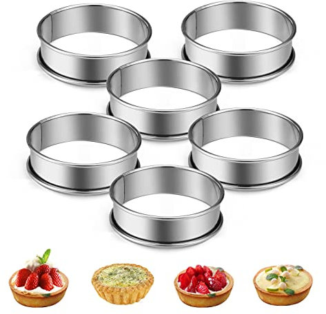kieyeeno 6Pcs Cercle Patisserie, 8CM Cercle Tartelette Round Muffin Rings AntiadhéSifs Moules Ronds Cuisson pour Desserts Biscuits Pâtisserie Gâteaux Mousses