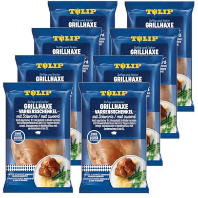 8x TULIP 600 g Grill-Haxe mit Schwarte | Tafelfertig Kross Gegart Vakuumverpackt | Schweinshaxe einfach im Backofen zubereitet in ca. 30-40 Minuten | Ohne Kühlung