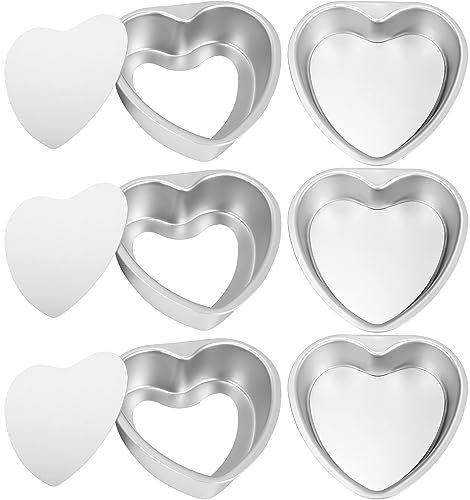 Uiifan 6 Stück 15,2 cm herzförmige Kuchenformen mit abnehmbarem Boden Aluminium Herz Kuchenform Herz Backform für Ofen Backen DIY Geburtstag Valentinstag Käsekuchen Chiffon Kuchen
