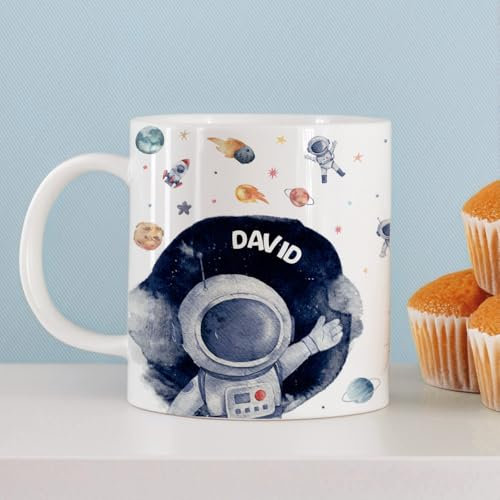 Transparent Gift Taza Personalizada con Nombre Infantil Astronauta. Regalos Originales para Niños y Niñas. Tazas Infantiles de Plástico. Regalos de Vuelta al Cole, Cumpleaños. Tazas Desayuno, Merienda