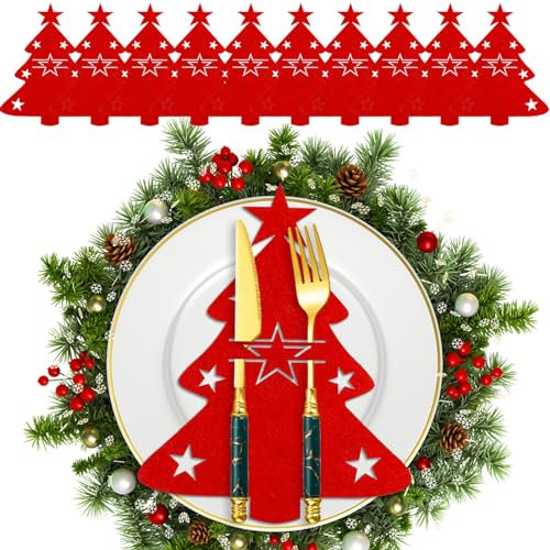 Atuoxing 12 Piezas Bolsa de Cubiertos Navideña, Decoracion de Mesa Navidad, Porta Cubiertos Navideños de Fieltro, Porta Cubiertos Navideños para Decoración Navidad hogar (1)
