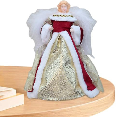 Weihnachtsengel-Baumkronenfigur mit weißen Perlenflügeln | Engel Weihnachtsbaumspitze Figur Urlaub Weihnachtsdekorationen, Weihnachtsengel Baumspitze für Weihnachten Urlaub Dekoration Ornament