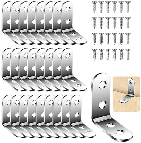 Flintronic Lot de 26 Equerre d'assemblage, Équerre de Fixation en Forme de L, Équerres de Fixation, Équerre de Fixation en Métal, Equerre Inox pour la Fixation et la Réparation de Meubles(40x40x16mm)