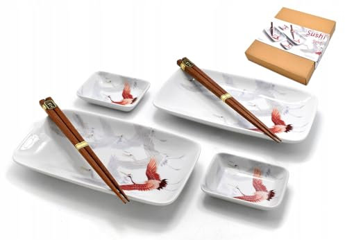 Lusso - Set di sushi - Gru - 6 pezzi - Set di sushi - 2 persone - stoviglie giapponesi - incluso - 2 piatti di sushi - 2 ciotole per sushi - 2 bastoncini di sushi - Confezione in una bella confezione