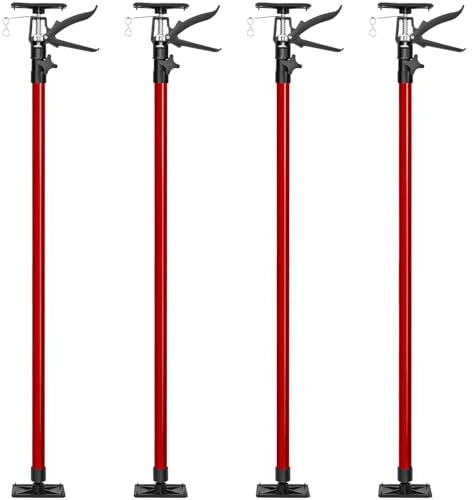 tectake® Plasterboard Prop Set, Telescopic Pole Adjustable 115-290 cm, 30 kg Capacity Ceiling Support, Quick-Tension Mechanism, Slip-Resistant, Ball Joints, Hand Lifting Jack Extension Pole - 4X red