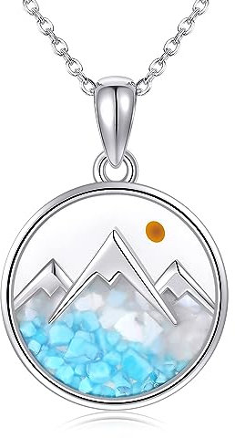 URONE Berg Halskette 925 Sterlingsilber Senfkorn Gebirge Anhänger mit Türkis Christlicher Glaube Schmuck Geschenke für Frauen
