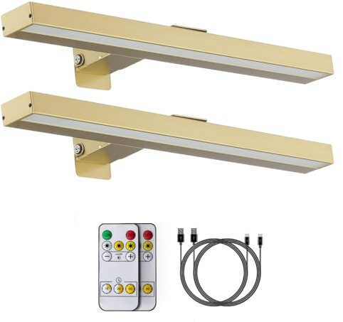 MIOBLUE Picture Lights for Wall, Wireless Painting Light with Remote, 16'' Rechargeable Art Battery Display Lamp Dimmer Timer, 3 Modes Magnetic Wall Light for Artworks Frames Dartboard- 2Pack