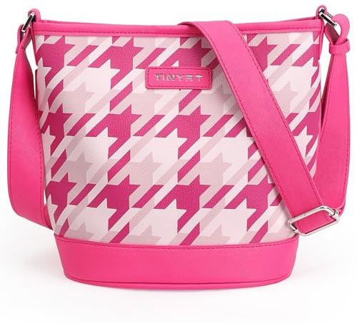 TINYAT Borsa a secchiello da donna, in pelle, borsa a tracolla, grande, con tracolla regolabile, per viaggi, lavoro, Y2K, rosa