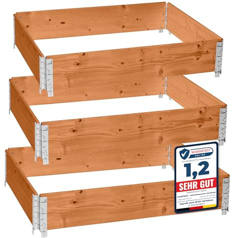 Garronda Jardinera Elevada de Madera 120x80 cm, Huerto Urbano para Terraza y Jardín, Cercado Exterior, Marcos de Palets Apilables para Plantas y Flores, Cantero Exterior GD-0075 (Marrón, 3 pzs)