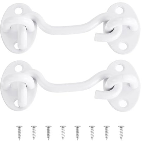 QUARKZMAN 2Pcs Verrou à Crochet et Œillet de 3 Pouces en Acier Inoxydable pour Porte de Grange, Verrou de Confidentialité pour Fenêtre, Crochets de Porte Coulissante, Blanc