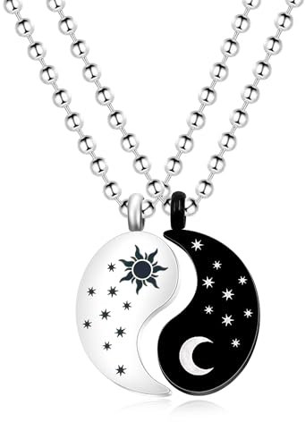 Zircobic YA4562 Halskette mit Anhänger für Paare, Yin-Yang-Schmuck für beste Freunde, personalisierbare Halsketten für immer Liebe, symbolisiert dauerhafte Bindungen und Unterstützung, M, Edelstahl,