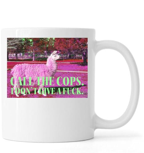Atspauda Lama Call The Cops. I don't give a fck Keramik Tee Kaffee Tasse Weiß