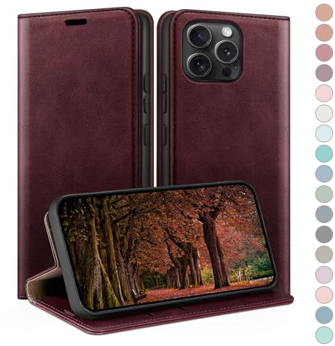 HUOUH for iPhone 14 Pro Max 6.7 Wallet case with RFID Blocking PU Leather,Flip Folio Book covers,Credit Card Holder Shockproof Phone case Women Men for Apple 14 Pro Max case Wine Red