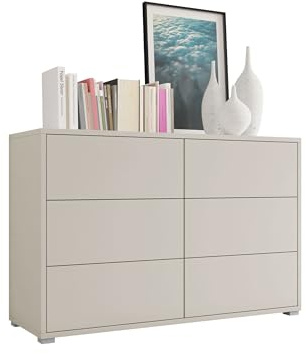 Mirjan24 Kommode Gesita K6SZ mit 6 Schubladen (Cashmere) | Grifflose Schubladenkommode mit matten Fronten, Push-to-open-System und kratzfester Oberfläche, B/H/T: 120/73/41 cm