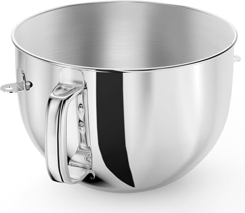 GuanQiao 6 QT Food-Grade Stainless Steel Mixer Bowl Compatible With KITCHENAID BOWL LIFT STAND MIXERS 5.5-6 Quart, with Anti-slip handle & 2 matching locks, Stainless Steel Polished