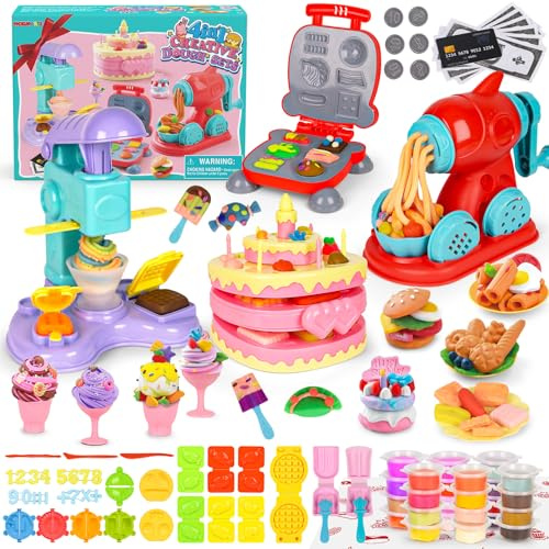 4 in 1 Color Kitchen Creations Set for Ice Cream Noodles Hamburger Art Machine Toys for Toddlers Age 3+