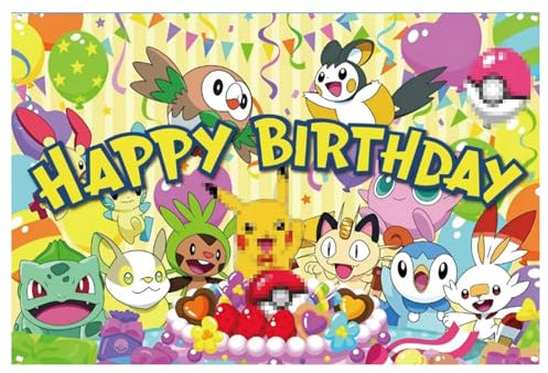 YFCHOTI Happy Birthday Banner, Kindergeburtstag Hintergrundbanner, Bunte Cartoon Anime Fotohintergrund für Jungen Mädchen Geburtstag Party, Alles Gute zum Geburtstag Dekoration Zubehör, 150x100cm