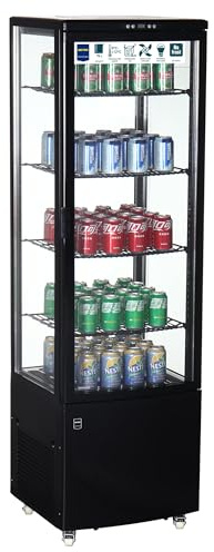METRO Professional Kühlvitrine mit Glastür GGC3235B, 235 L, 4 verstellbare Einlegeböden, mit Rädern, LED-Beleuchtung, Schwarz