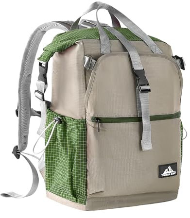 35L Expandable TO 45L Lightweight Travel Backpack for Women Men, 3 in 1 Casual Daypack/Outdoor Roll Top Hiking Backpack/Laptop Backpack, Fit for 19 inch Laptop (Green and Grey, 35L TO 45L)