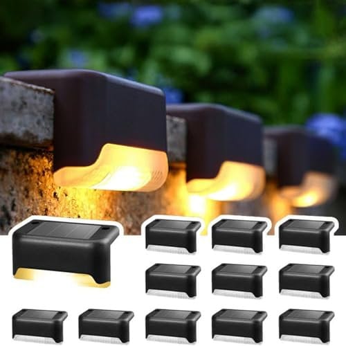 CNMTCCO Solarleuchten für außen, 12 Stück Schwarz Solarleuchte Garten, Treppenlicht Zaunlichter, warmweiße Solar-Wegebeleuchtung Für Dekoration Hof, Terrasse, Treppe und Garten (Schwarz)