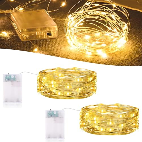 2x Micro Lichterkette Batterie 3m 30er LED mit Timer Warmweiß Silberdraht | 3 Programme Für Schlafzimmer, Geschenke, Party, Garten, Weihnachten, Halloween, Valentinstag, Hochzeit Deko