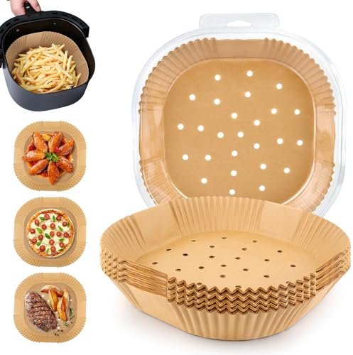 200 Piezas Papel Freidora Aire Cuadrado,Accesorios Freidora Sin Aceite,Pergamino Antiadherente,Papel Horno Cuadrado,para Hornear Asar y Microondas Sartén,Horno, Sartén-20cm