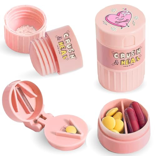 Nurse Is Love 3 en 1 - Triturador de Pastillas + Cortador + Porta Pastillas | Machacador de Pastillas + Partidor + Organizador | Compacto, Ergonómico Portátil Ideal para Medicamentos Rosado
