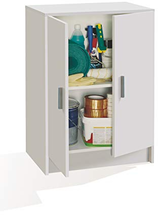 Arreditaly Armadio Armadietto Multiuso Basso 2 Ante e 2 Ripiani Mobile Ausiliario Per Bagno Lavanderia Cucina Ingresso Garage Design Stile Moderno Paige 60 x 80 x 37 Cm Bianco