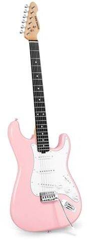 SONICAKE 39 E-Gitarre Vollgröße mit klassischen SSS Tonabnehmern, leichtem Korpus, Tremolo-Brücke, abgerundeten Bünde und verstellbarem Halsstab QGT-10 (Rosa)