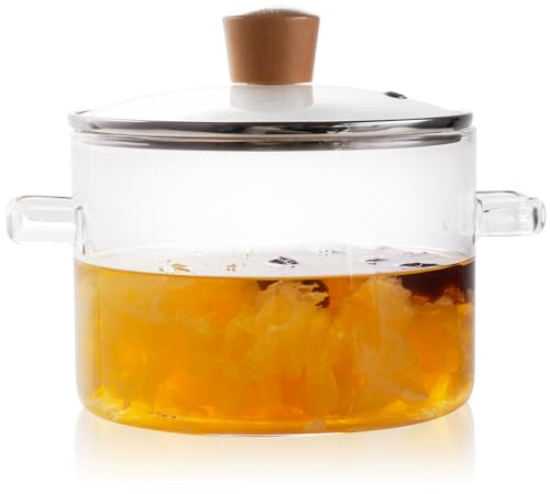 Recceng Glastöpfe zum Kochen auf dem Herd, 1,8 l, transparenter Simmertopf, Potpourri, Glas-Topf mit Deckel, Kochgeschirr für Herd