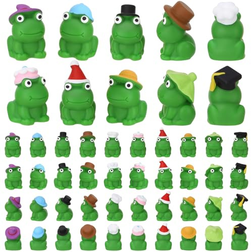 GSrenyu 50 Pcs Mini Resin Frogs,Small Resin Animals,Miniature Frogs with Different Hats for Garden Landscape Ornament DIY Craft Decorations