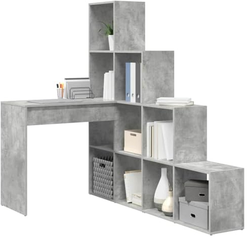 vidaXL Grey Wooden Desk L Shape 101.5 x 149.5 x 149.5 cm Has Convenient Storage Space, Scratch Resistant and Easy to Clean, Ideal for Home, Office or Study