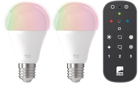 Eglo connect.z Smart Home - Set 2 lampadine LED | A60, Matter, E27, ZigBee, controllo via app e vocale con Alexa, telecomando, dimmerabile, bianco caldo-freddo, RGB, 11 W