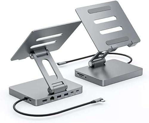 iPad Pro USB C Hub Stand, 10-in-1 Adapter for iPad Pro M4 M2 M1 iPad Air Docking Station 4K 60 Hz HDMI, PD, SD/TF Card Reader, USB 3.0, 3.5 mm Audio, RJ45 Ethernet, iPad Accessories Samsung Tablet