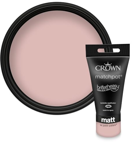 Crown WALLS & CEILINGS Warm Pink Matt Paint Tester - Sample 40ml | Try Le Petit Palais before you buy. See the true colour on your wall, in your own light. Low VOC, low odour, breatheasy