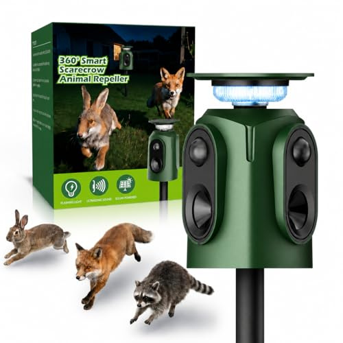 Repellente per Gatti, VoltGuard 360°Dissuasore per Gatti 5 Modalità Regolabili,Dissuasori per Gatti con Sensore di Movimento & Flash per Giardino Uccelli, Topi,Volpi