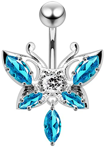 Monster Piercing Blue Crystal Stein Trendy Schmetterling Design Sterling Silber Bauch Lichtleisten Piercing