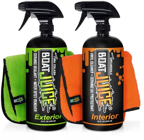 Boat Juice Bootsreinigungsset – Außenreiniger für Boote, Wasserfleckenentferner, Bootsreiniger für Vinylsitze, Innen- und Außen-Mikrofaser-Handtücher – Bootsreinigungsmittel, Bootszubehör (Kit)