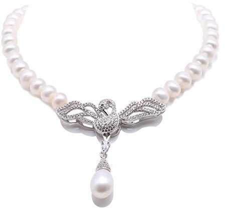 JYX perlenkette weiß 18 swan-style Halskette mit Anhänger Süßwasserperle 7–7,5 mm