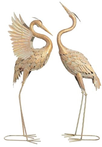 TERESA'S COLLECTIONS Garden Ornaments Outdoor for Garden Gifts, 39inch 2pcs Bronzed Gold Large Metal Heron Garden Statues Sculptures, Garden Crane Bird Art Decor for Garden Decorations Yard Lawn