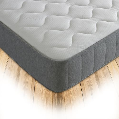 Starlight Beds Castle European Single Mattress, Grey | Coil Spring, Memory Foam Layer, 8 Inch Deep, Soft Comfort, Budget Friendly, Rolled & Boxed, UK Manufacturer, 90x200x20cm