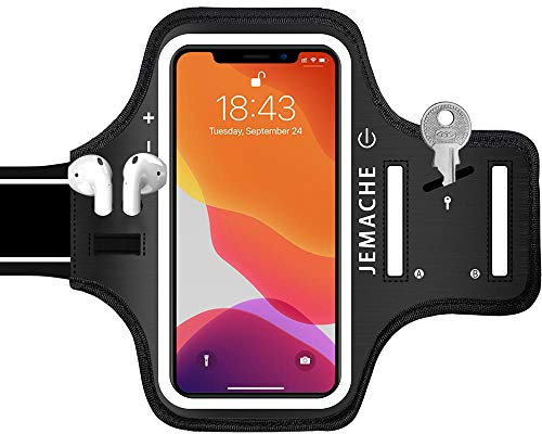 JEMACHE iPhone 16 Pro Max, 15 Pro Max, 16 Plus Armband, Gym Sport Workout Running Arm Band Holder for iPhone 16/15/14/13/12/11 Pro Max, 16/15/14 Plus (Dark)