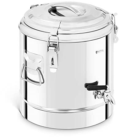 Royal Catering Contenedor Isotérmico Acero Inoxidable Termo Inox. RCTP-12ET (Doble Capa, Almacenamiento De Calor Hasta 12 h, Con Grifo De Vaciado,12 L)